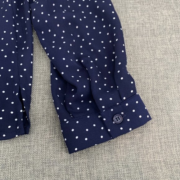 Forever 21 Long Sleeve Pull Over Blouse Navy Blue White Polka Dots Small Ruffled - Picture 8 of 11